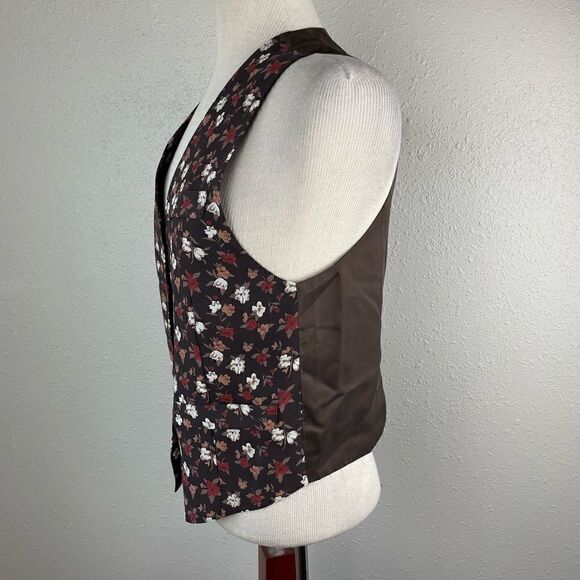 New York Style Brown Floral Button Down Vest Size S EUC - Picture 3 of 5